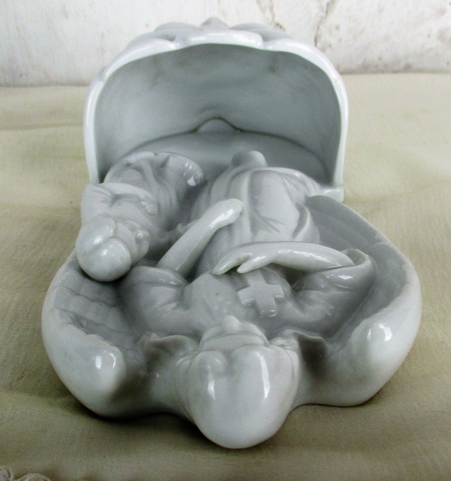 Large Antique French Holy Water Font Bisque Angel Infant Jesus Collector Htf photo buy
