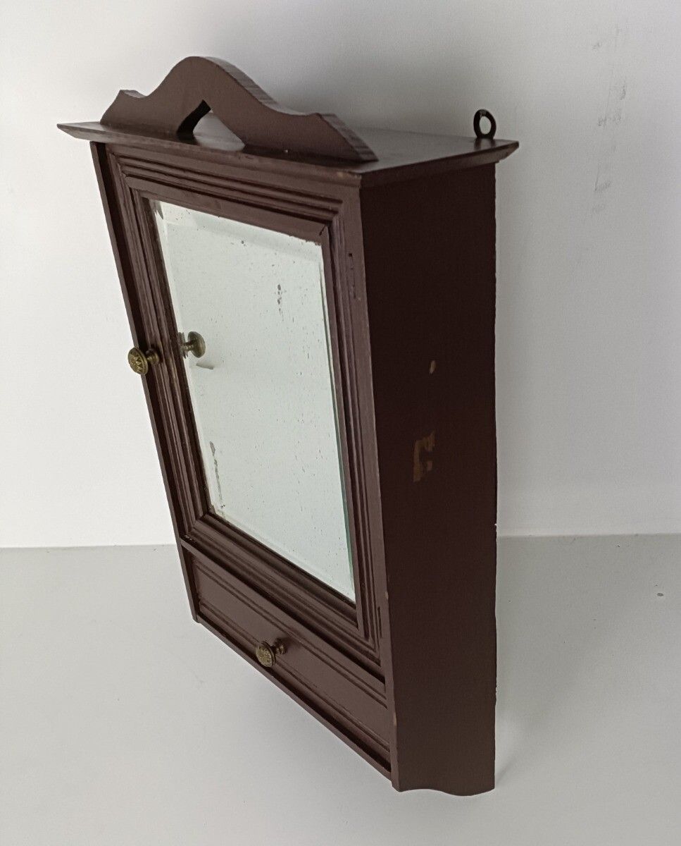 Antique Cabinet Medicine Apothecary Kitchen Bathroom Hanging Towel Hooks Beveled photo vintage