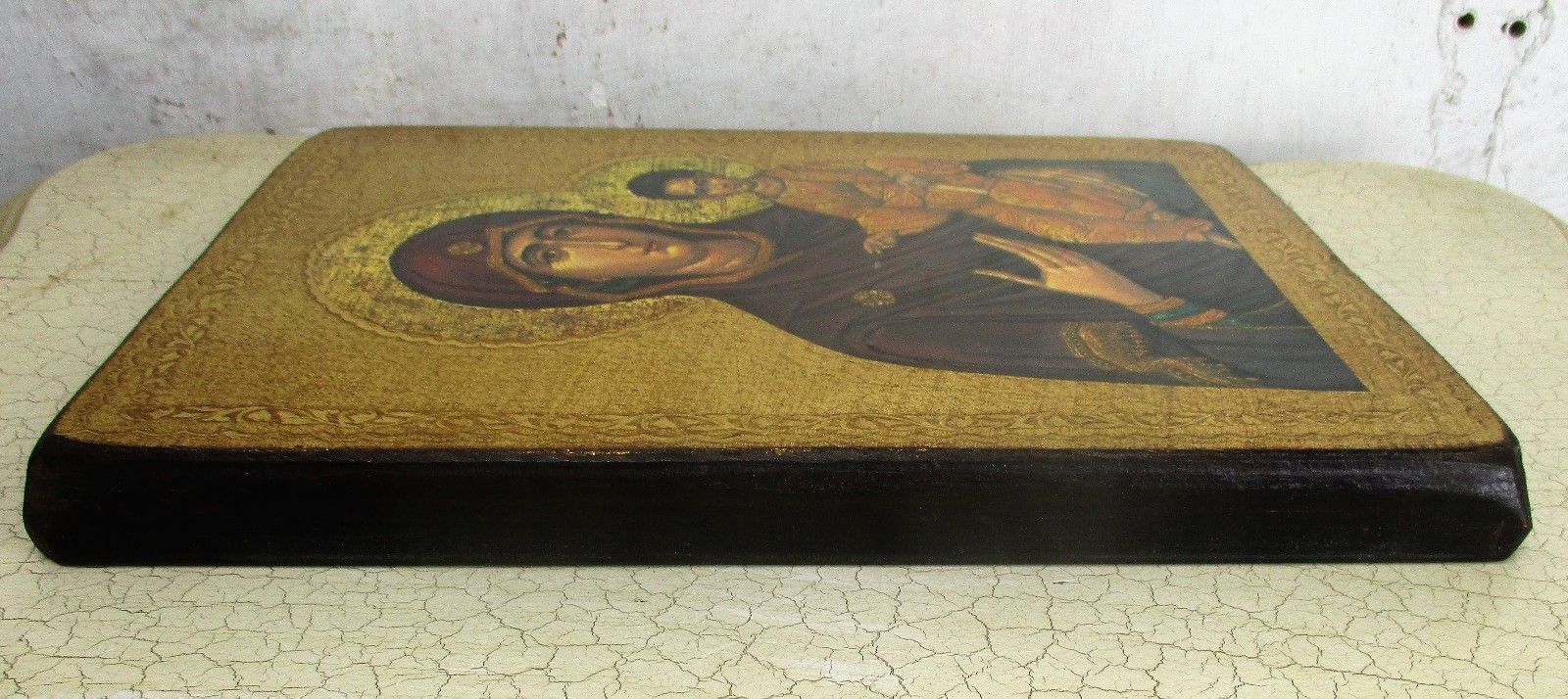 Vintage Florentine Wooden Icon Magnificat Paint Over Print Gold Relief Edge  Htf photo Art