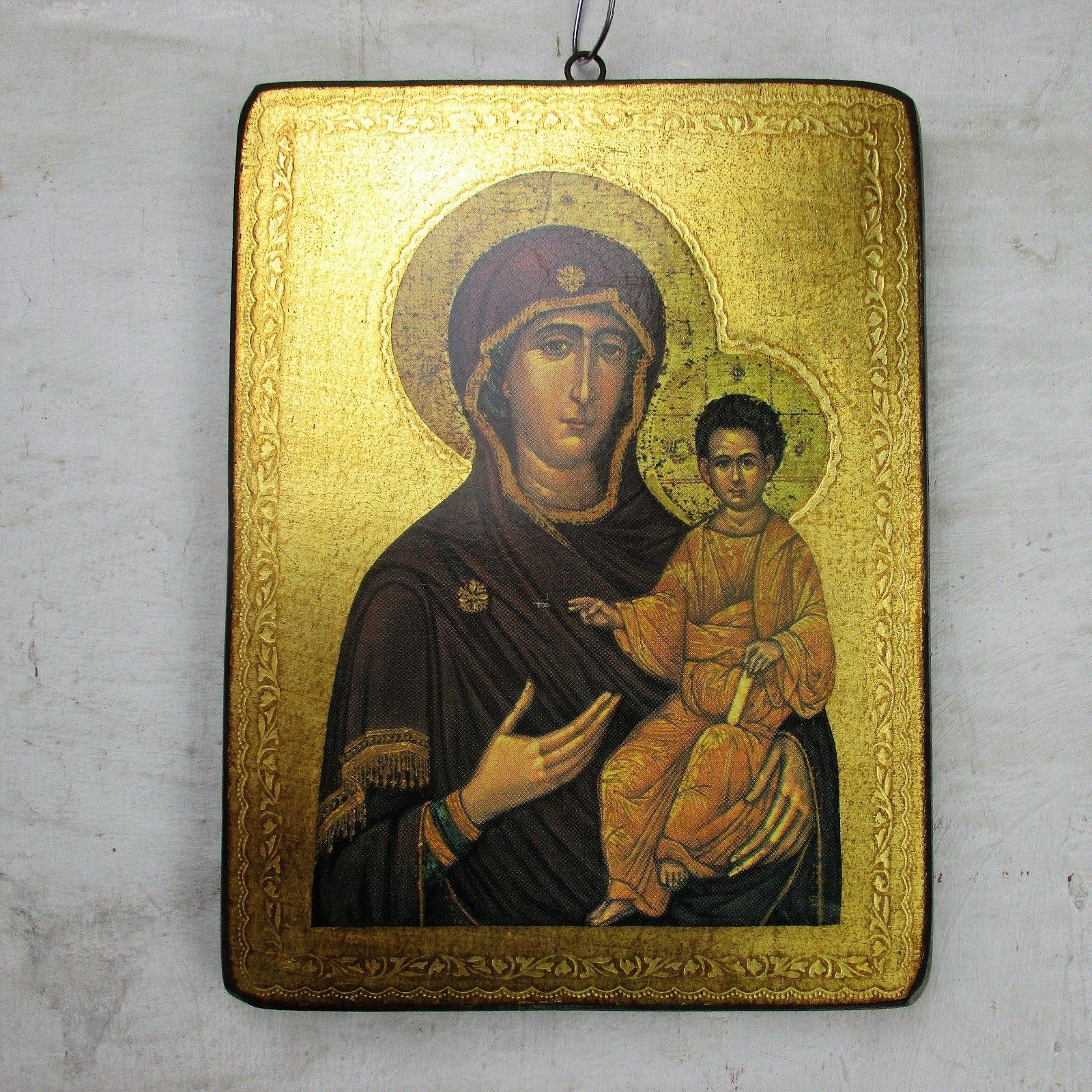 Vintage Florentine Wooden Icon Magnificat Paint Over Print Gold Relief Edge  Htf photo 100.0