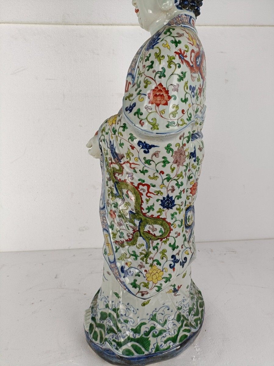 Xl Statue Porcelain Buddha Prosperity  Vintage Gorgeous Polychrome photo vinterior