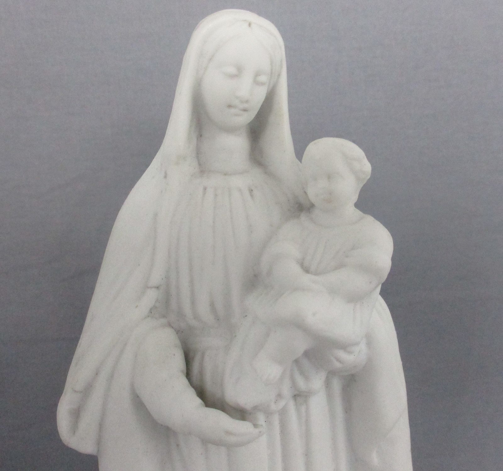 Antique Bisque Porcelain Statue Virgin Our Lady Mary Madonna With Infant Jesus 9 photo furniture