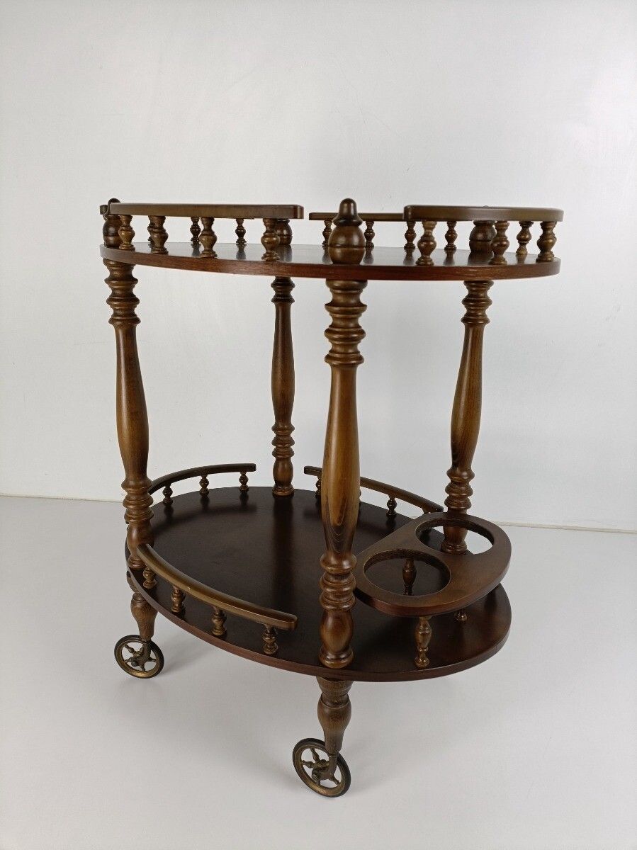 Bar Cocktail Tea Cart Trolley Mid Century Modern Kitchen Island Ornate Carved photo buy