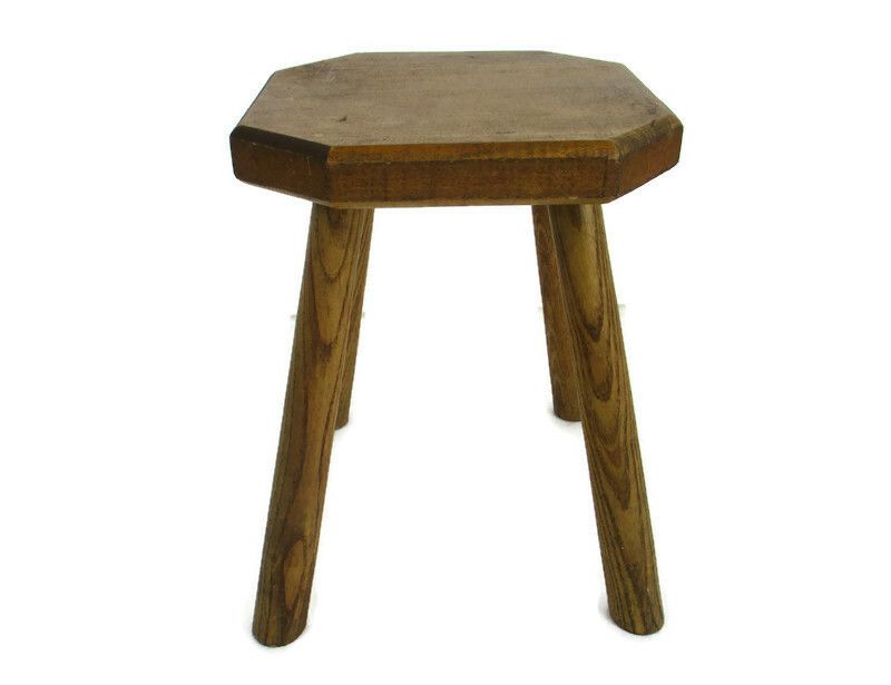 Antique  Hand Carved Wood  Milking Stool Pedestal Table Pedestal Barn Style Funk