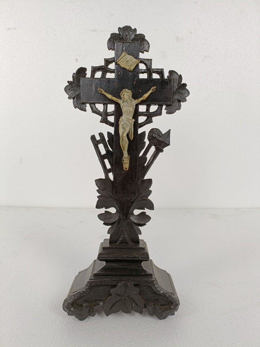 Antique Standing Crucifix  Cross  Wood Spelter Corpus Christi Hand Carved  Tools photo furniture