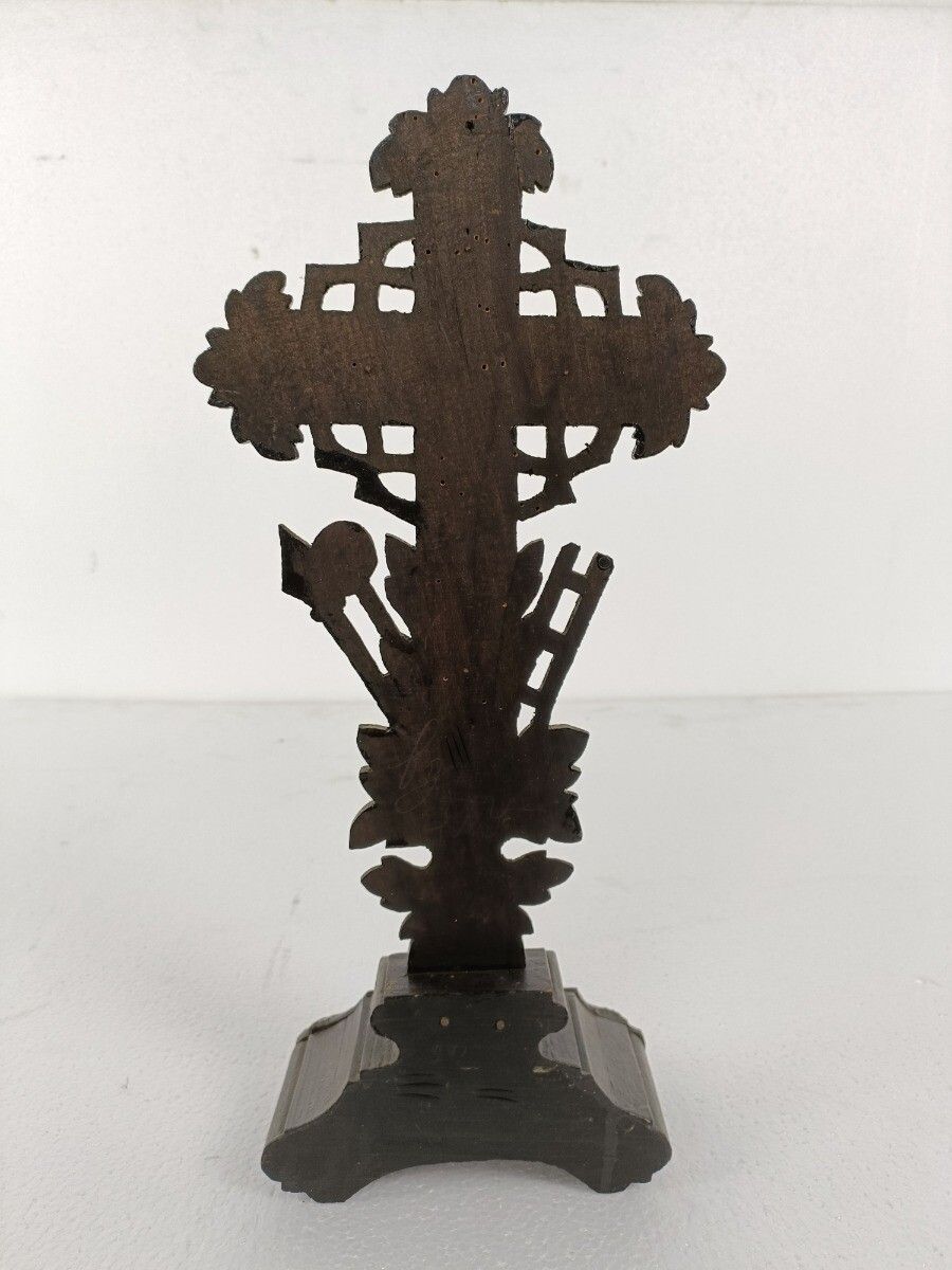 photo furniture Antique Standing Crucifix  Cross  Wood Spelter Corpus Christi Hand Carved  Tools