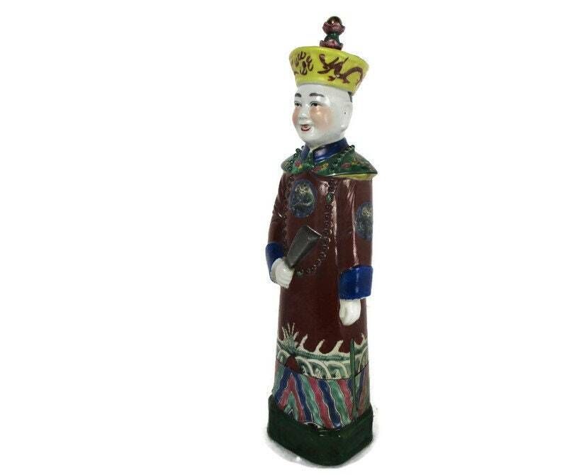 Chinese Statue Figurine Laughing Emperor Qing Dynasty Polychrome Lovely 14.96&Qu
