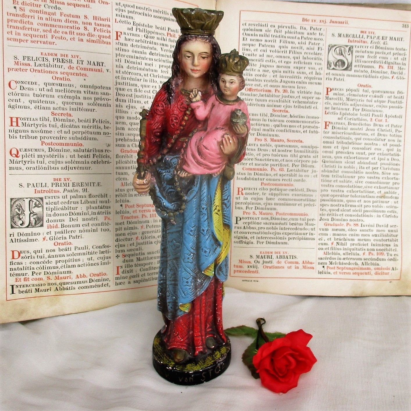 Statue Our Lady Of Stoepe Infant Child Plaster Polychrome Collector  Htf 11.41"