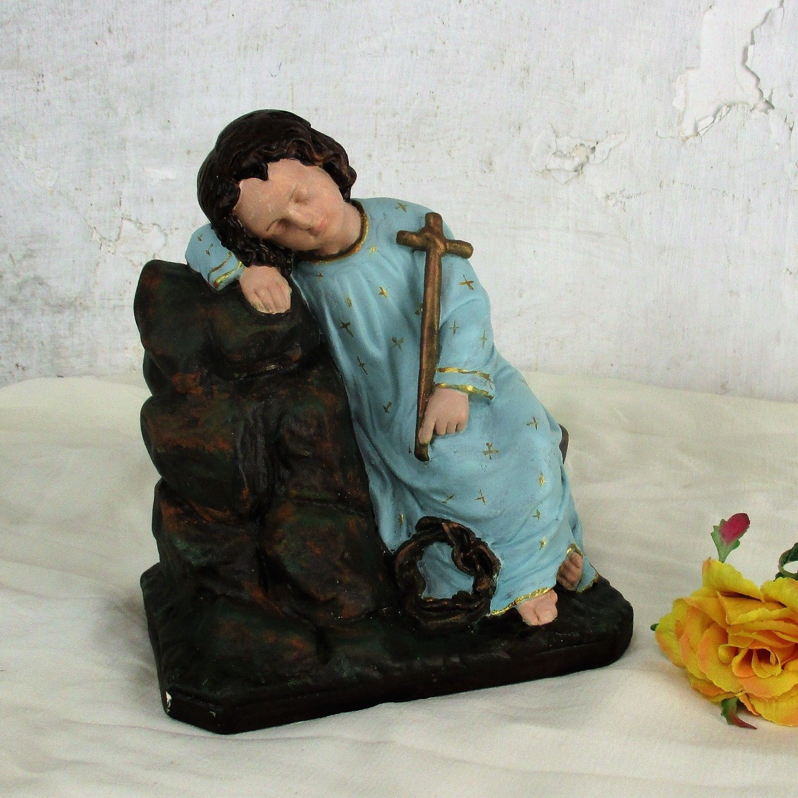 Antique Sweet Statue Jesus Christ As A Child In Pyama Plaster Htf Collector photo furniture