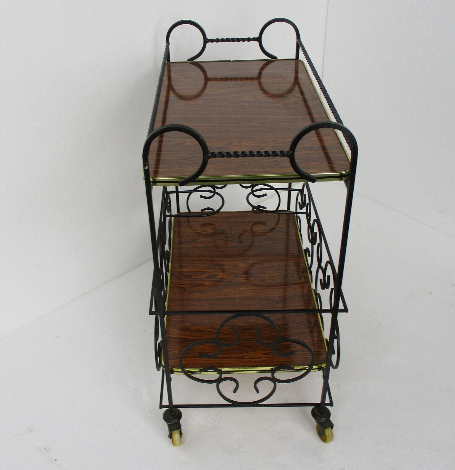 Bar Cocktail Tea Cart Trolley Mid Century Modern Kitchen Island Wood Veneer Wrou photo Furniture