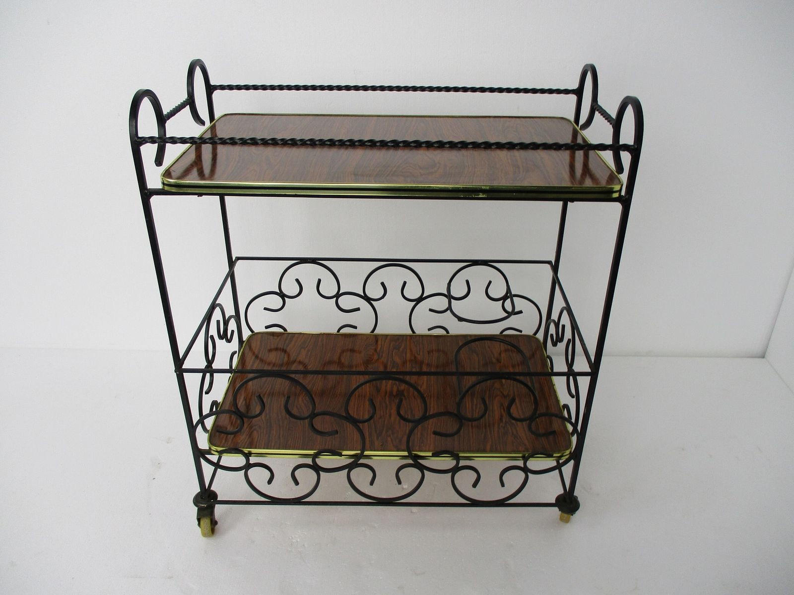 Bar Cocktail Tea Cart Trolley Mid Century Modern Kitchen Island Wood Veneer Wrou photo 303.0