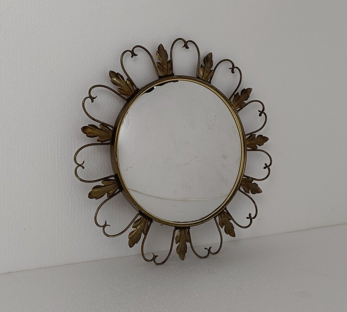 Retro Modernist Starburst Sunburst Brass Wall Convex  Mirror Mid Century Modern photo for sale