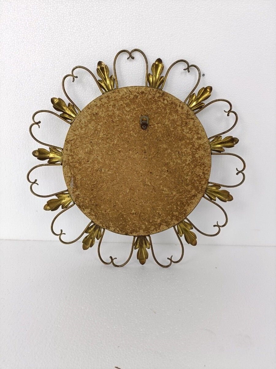 Retro Modernist Starburst Sunburst Brass Wall Convex  Mirror Mid Century Modern photo vinterior