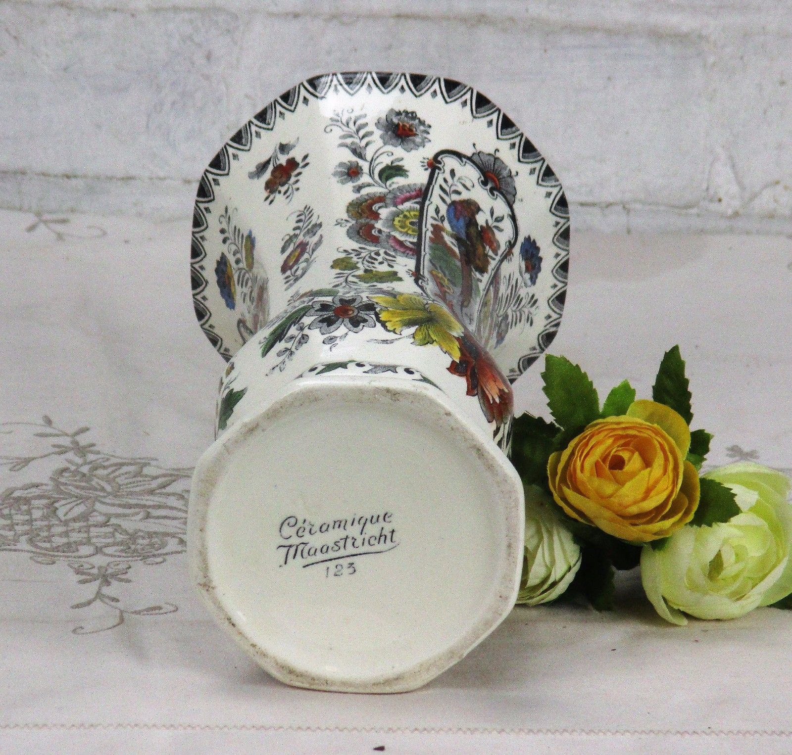 Maastricht Holland Rare Delft Polychrome Porcelain Vase Floral Design Birds photo 80.0