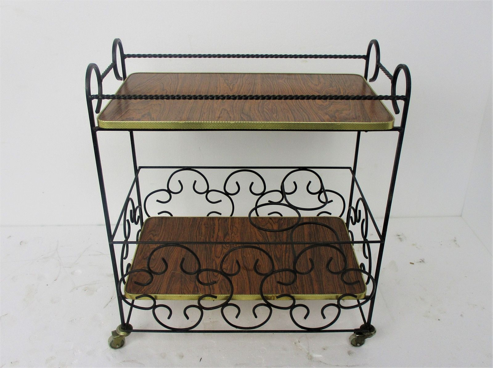 Bar Cocktail Tea Cart Trolley Mid Century Modern Kitchen Island Wood Veneer Wrou photo furniture