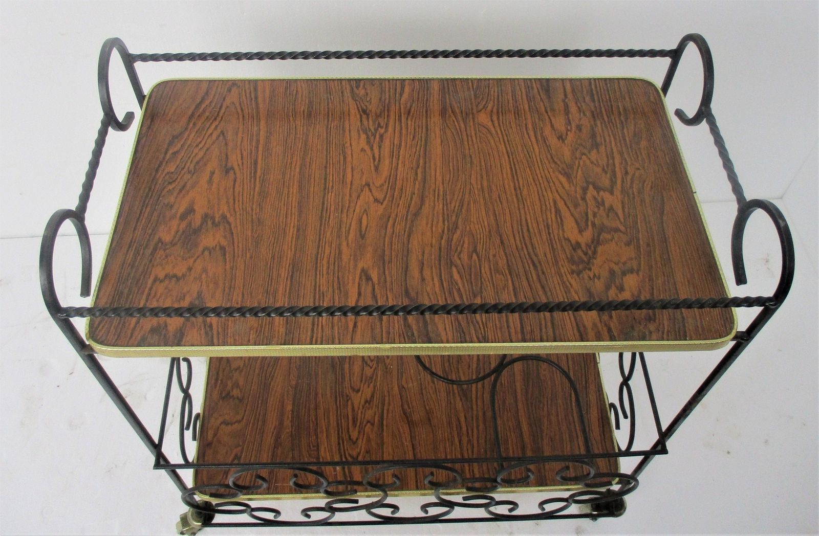 Bar Cocktail Tea Cart Trolley Mid Century Modern Kitchen Island Wood Veneer Wrou photo Furniture