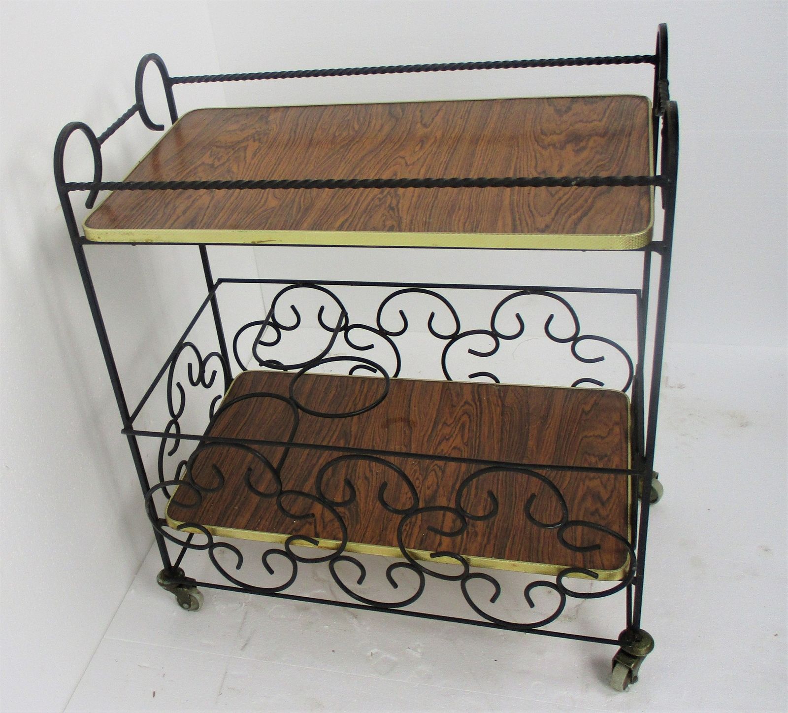 Bar Cocktail Tea Cart Trolley Mid Century Modern Kitchen Island Wood Veneer Wrou photo vintage