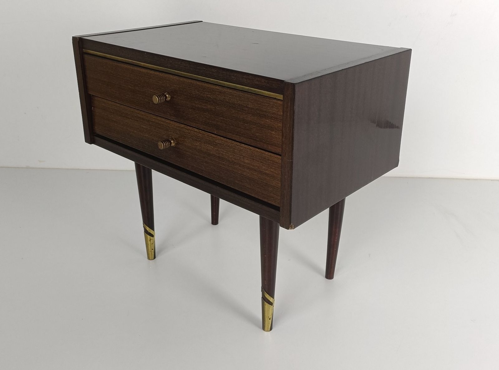 Funky Lackered Wood Nightstand Retro Vintage Brown End Table photo vintage
