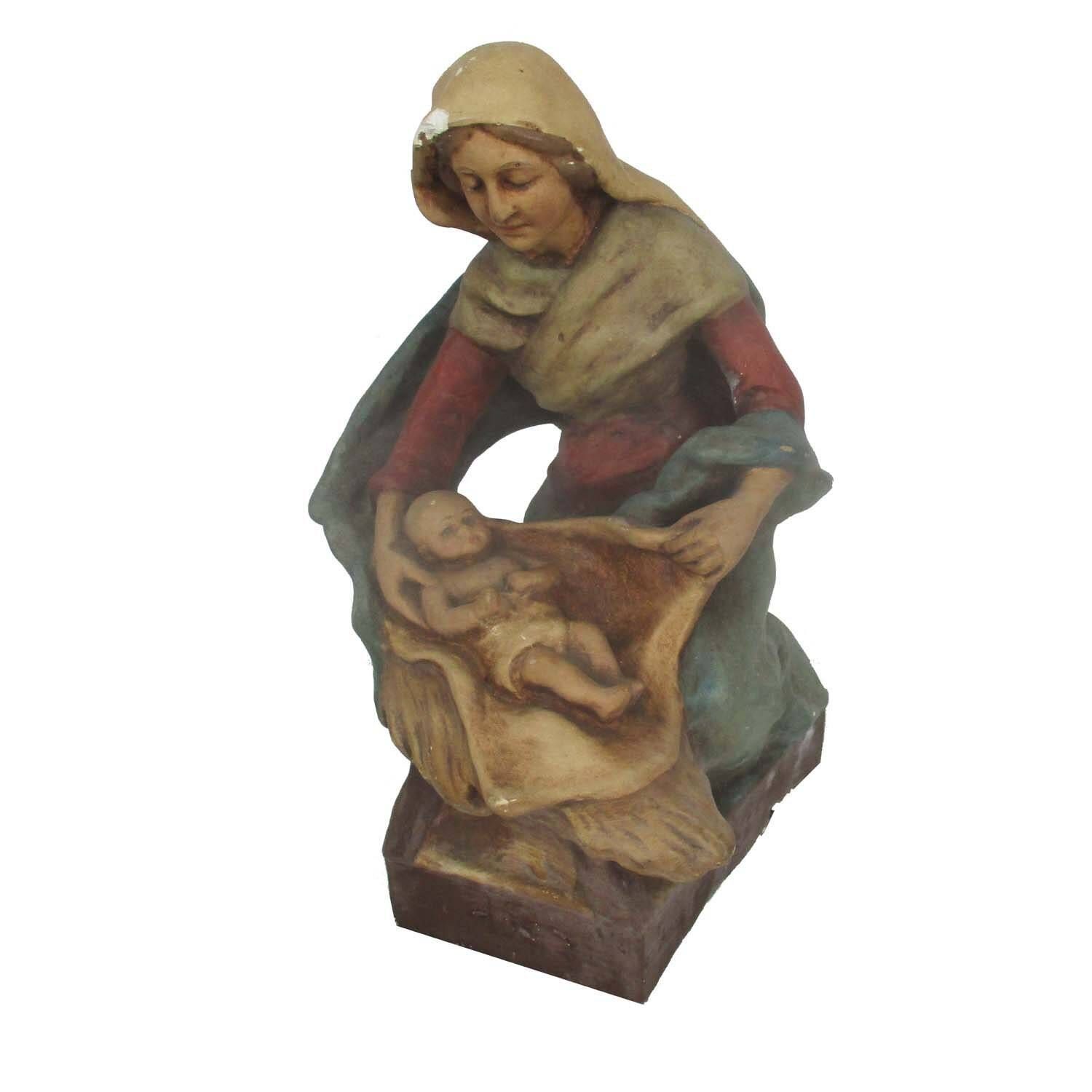 Statue Virgin Mary Our Lady Madonna Infant Plaster Mother And Child Signed Pries photo furniture
