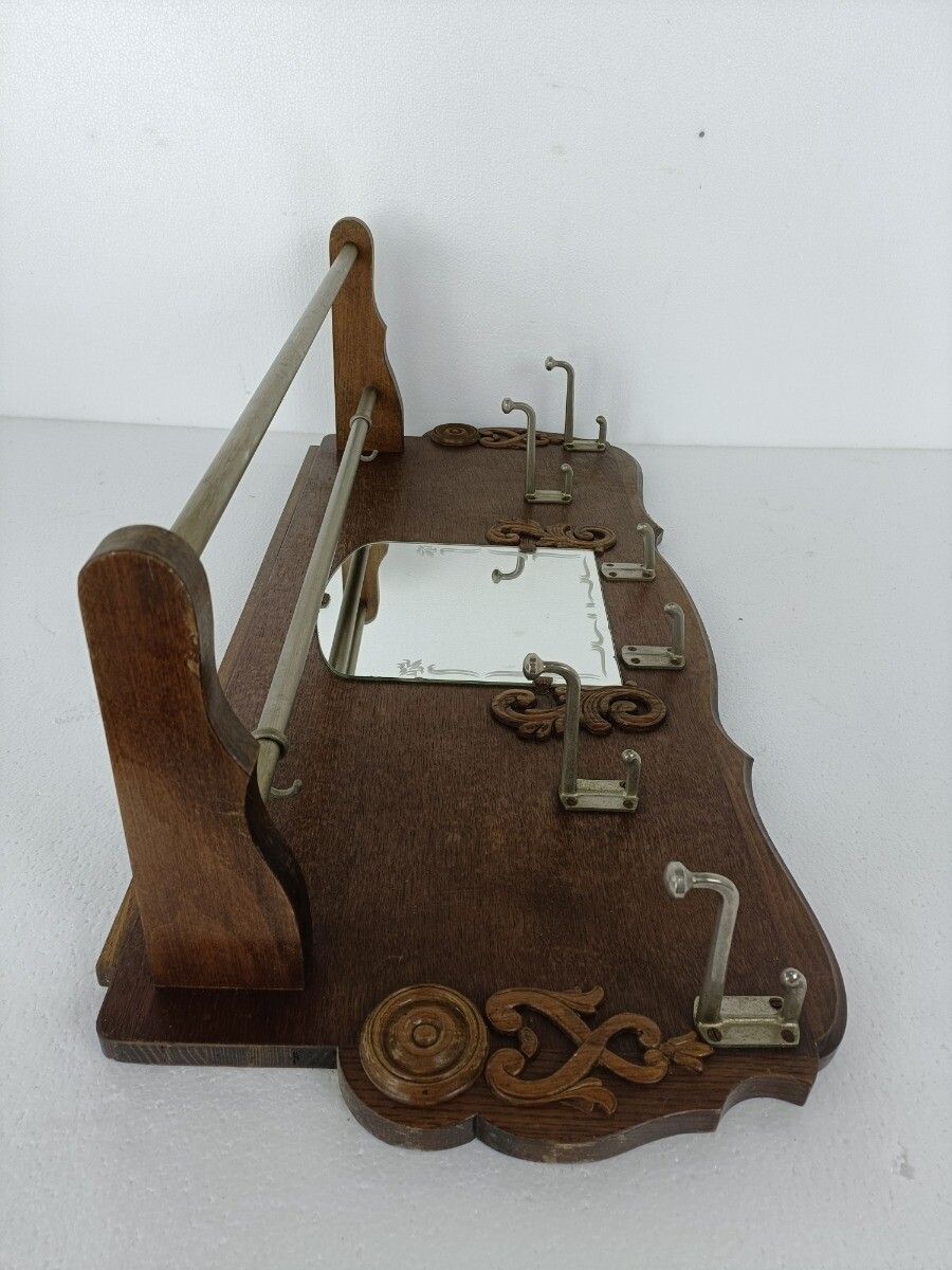 Vintage Wall Coat Rack Shelf Mid Century Modern Railroad Industrial Wood Pop Art photo vintage