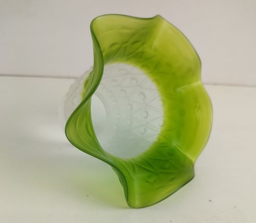 Rare Antique Flower Shaped Shade For Lamp  Glass Art Deco Green Clear photo 65.0