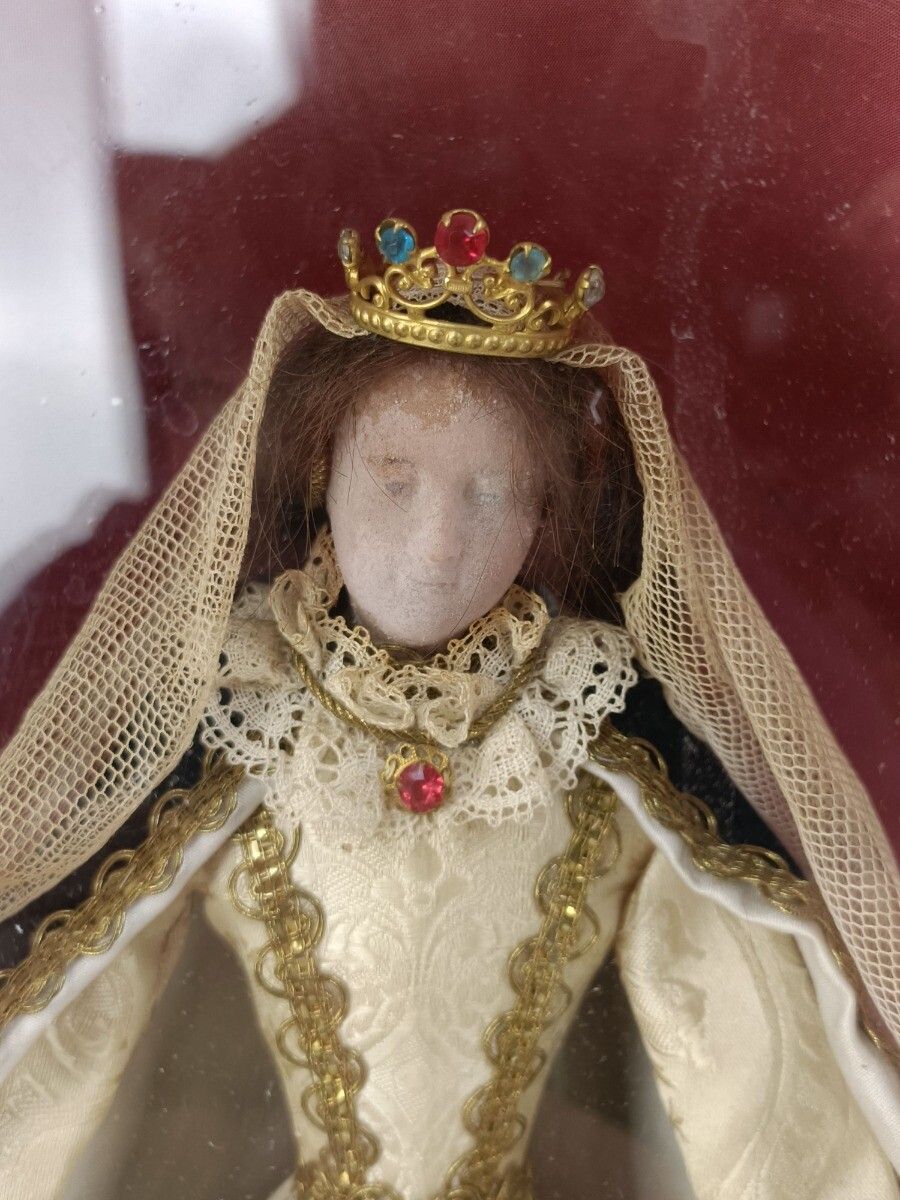 photo for sale Antique Hand Carved Wood Chapel Niche Shrine With Hand Made Antique Doll 19th Ce