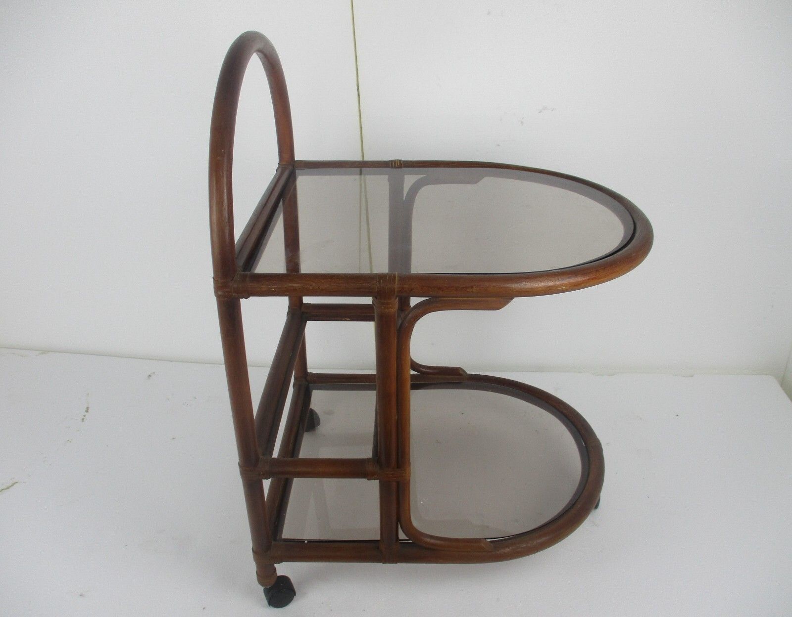 Bamboo Rattan Bar Cocktail Tea Garden Cart Kitchen Trolley Smoked Glass photo furniture