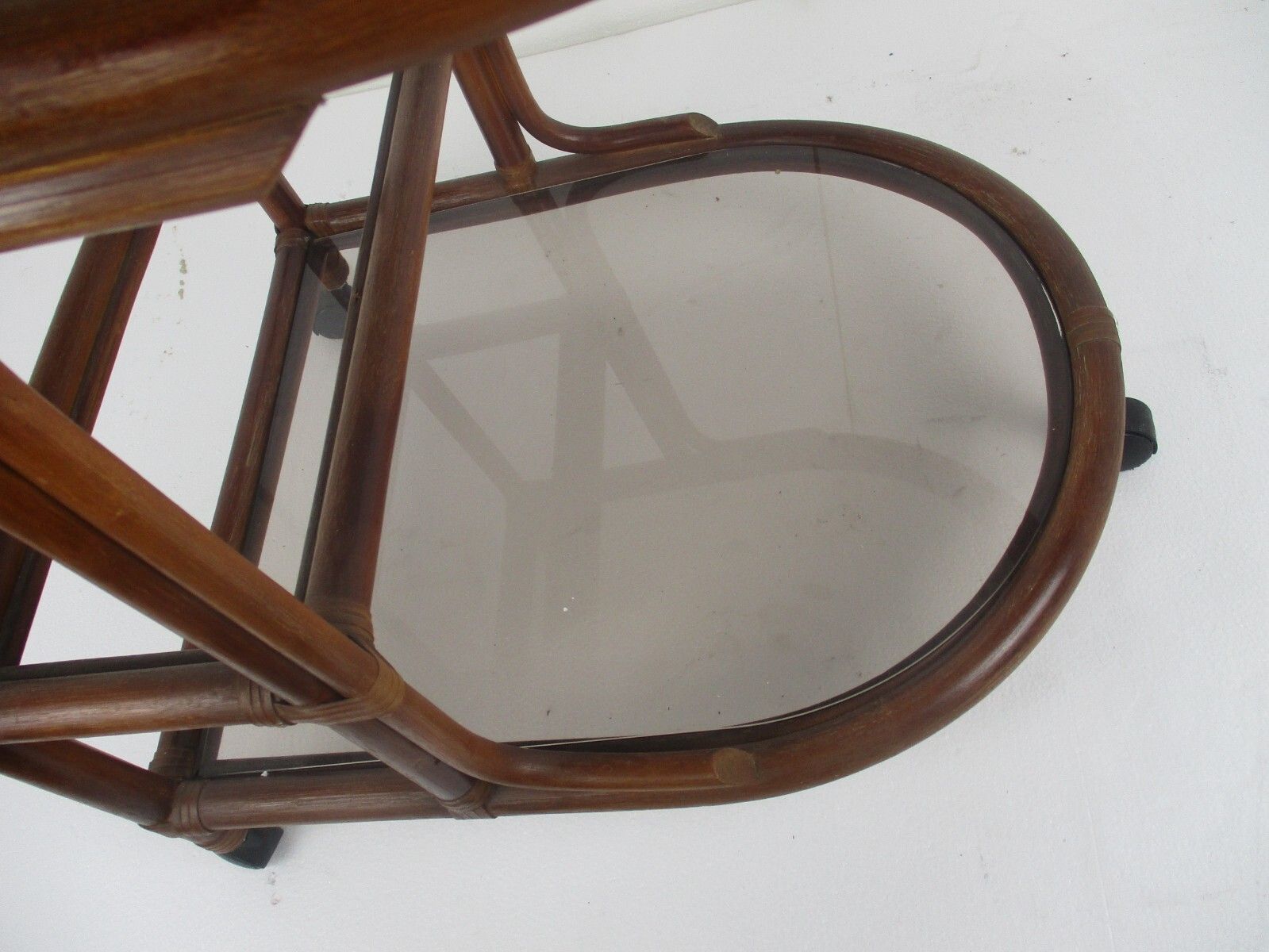 photo furniture Bamboo Rattan Bar Cocktail Tea Garden Cart Kitchen Trolley Smoked Glass