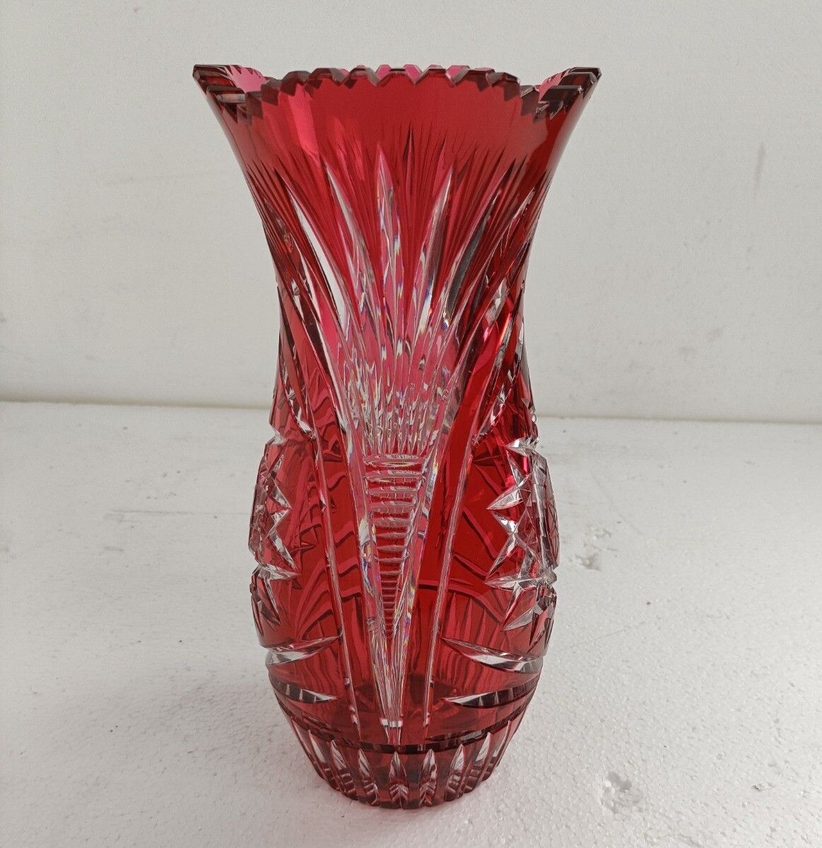 Crystal Ruby Red Cranberry Clear To Cut Bowl Vase Dot Star Beautiful  Vsl Style photo vintage