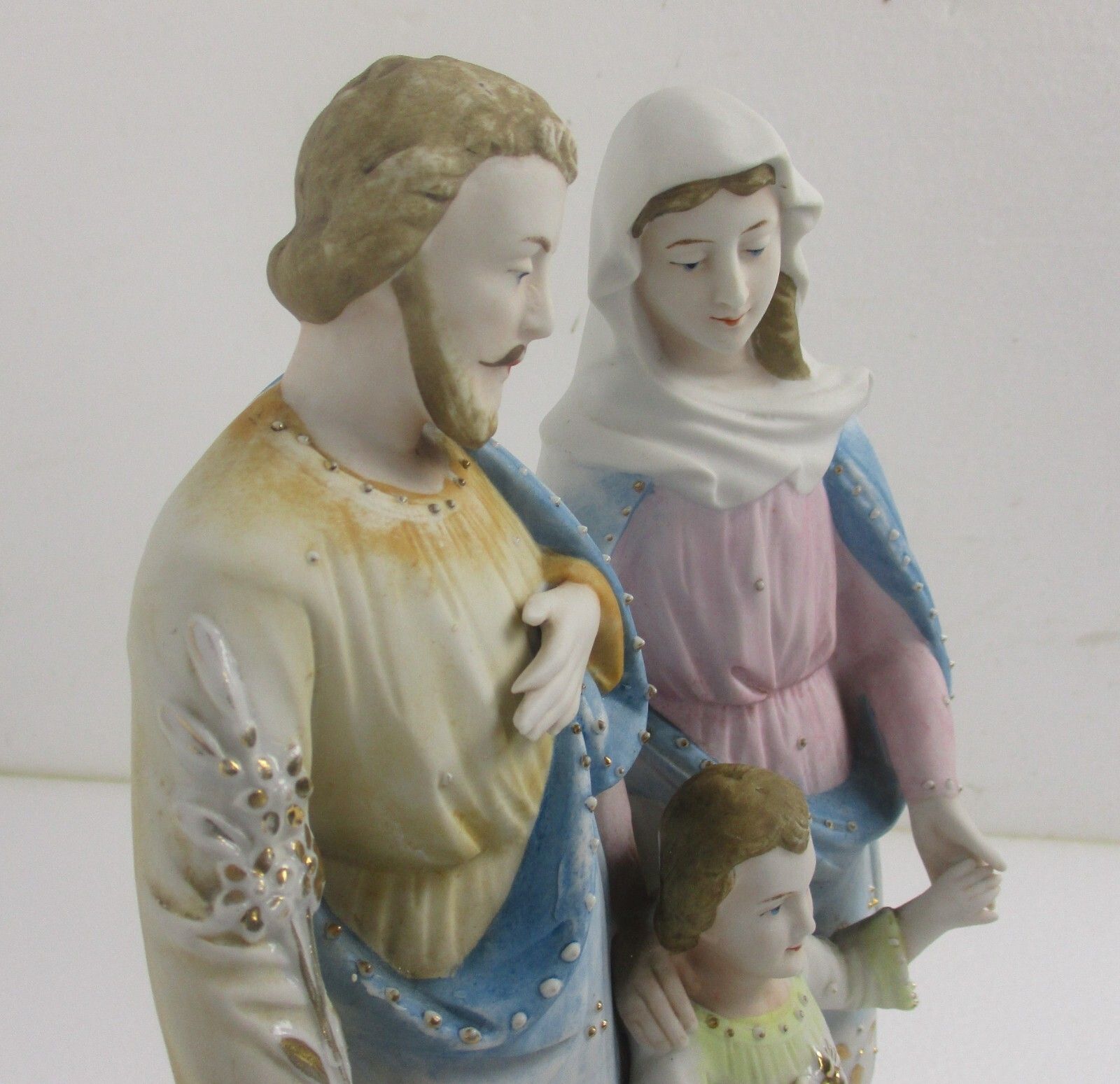 Antique Statue Holy Family Saint Joseph Virgin Mary Child Marked Bisque 12.79" photo vinterior