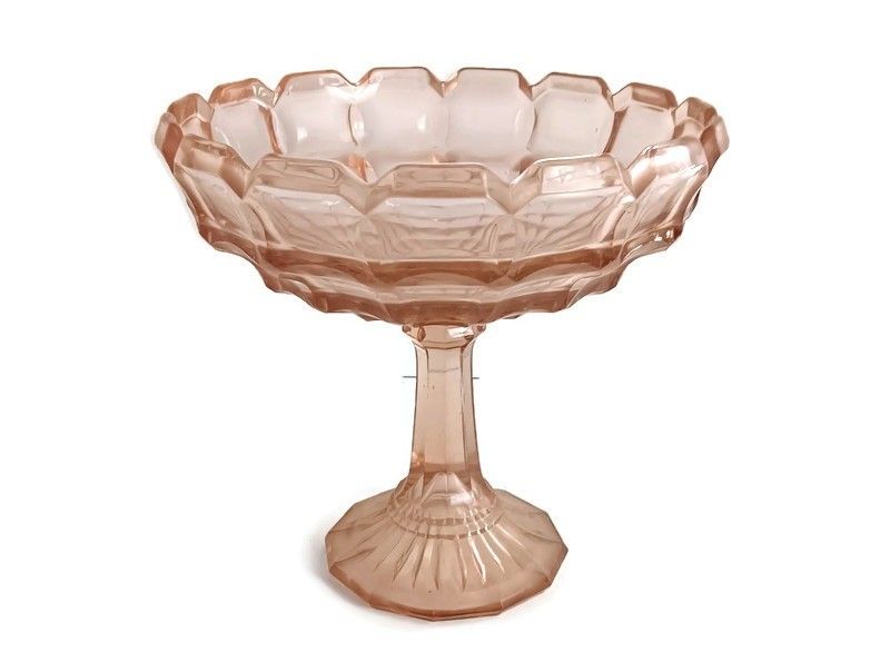 Pink Depression Glass Cake Stand Tray Centerpiece Antique Art Deco Pressed Glass