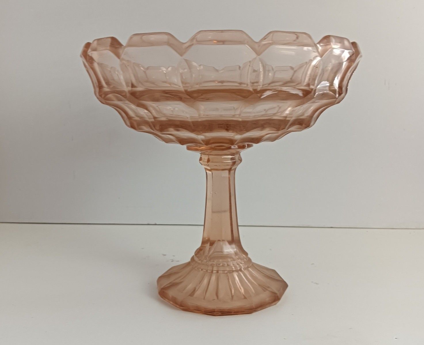 Pink Depression Glass Cake Stand Tray Centerpiece Antique Art Deco Pressed Glass photo furniture