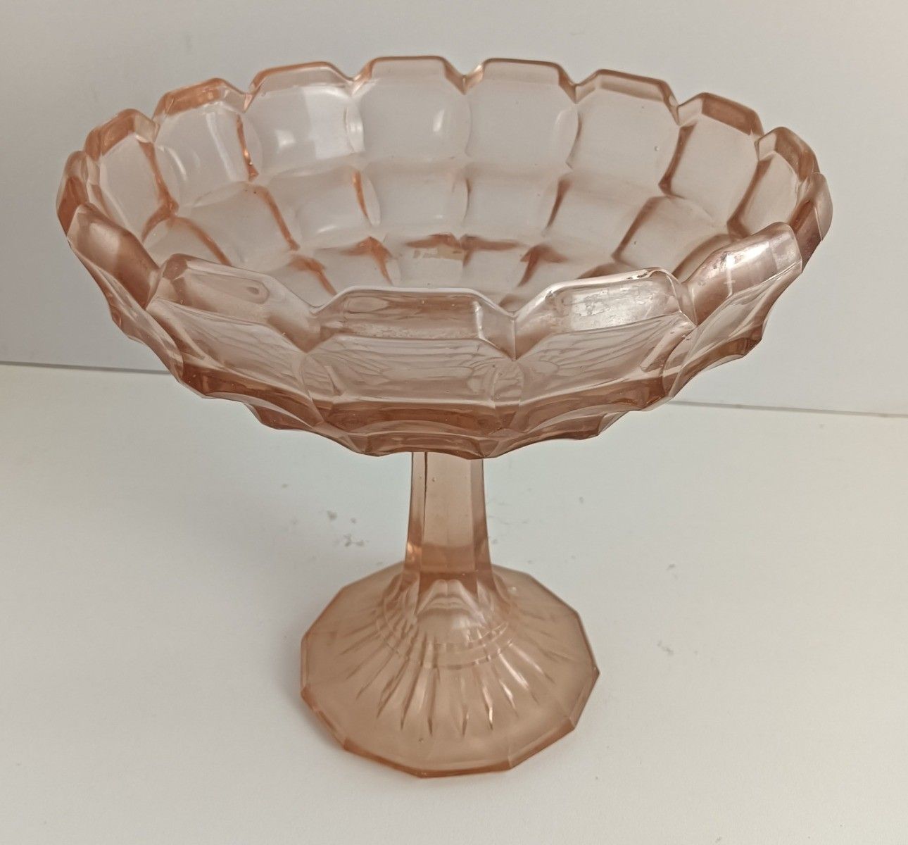 Pink Depression Glass Cake Stand Tray Centerpiece Antique Art Deco Pressed Glass photo for sale