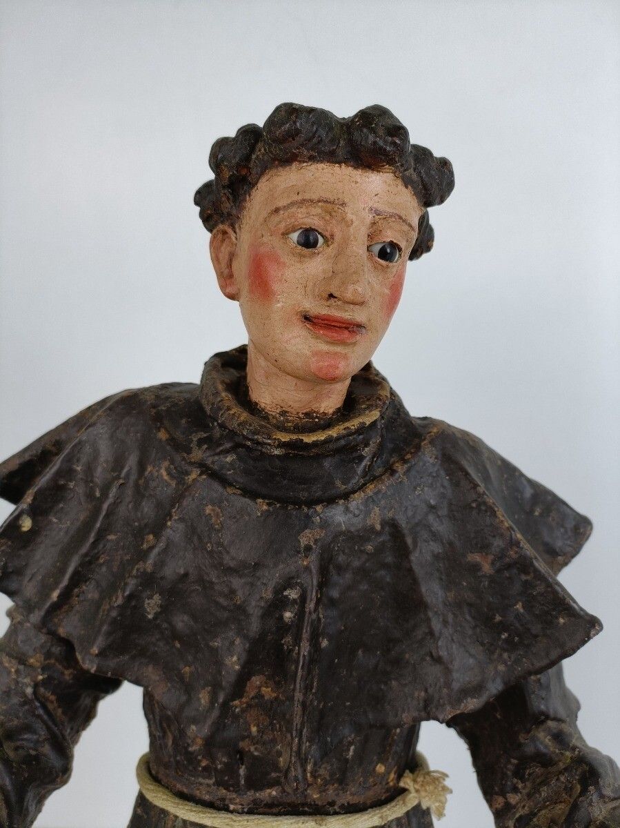 Antique Statue St Anthony Padua Paper Mache Wood Terra Cotta 18th Century  Glass photo furniture