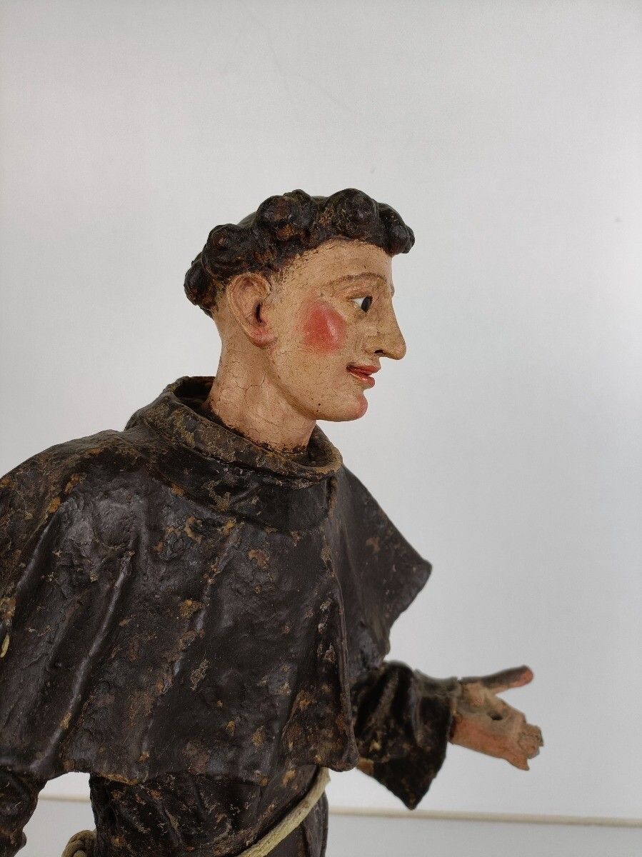 Antique Statue St Anthony Padua Paper Mache Wood Terra Cotta 18th Century  Glass photo Art