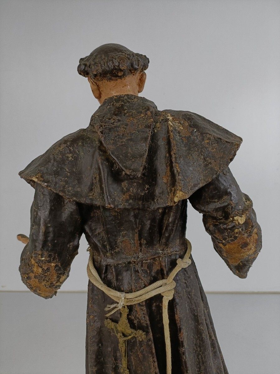 photo for sale Antique Statue St Anthony Padua Paper Mache Wood Terra Cotta 18th Century  Glass