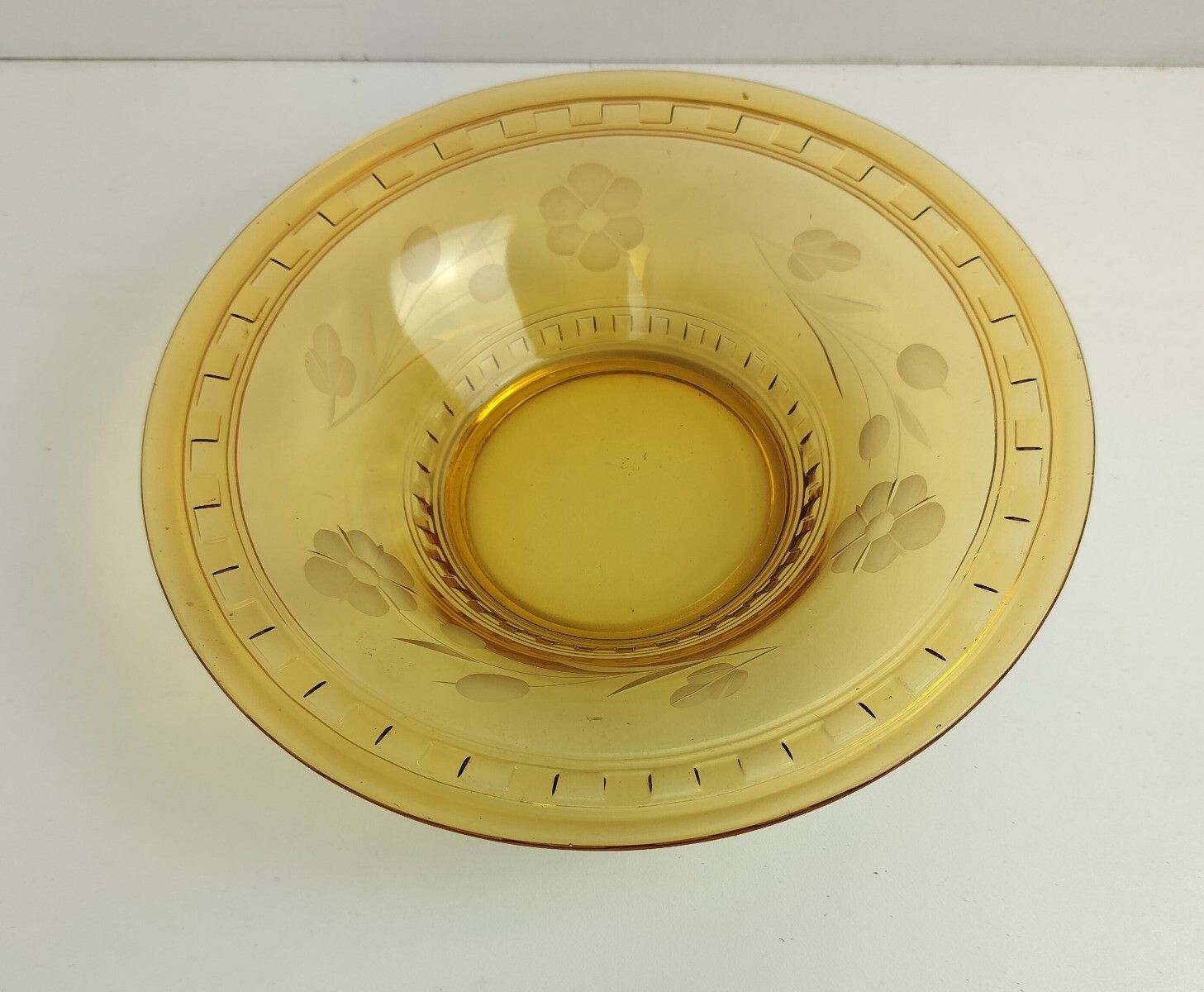 Gorgeous Art Deco Antique Art Glass Brown Amber Etched Flowers Serving  Dish B photo for sale
