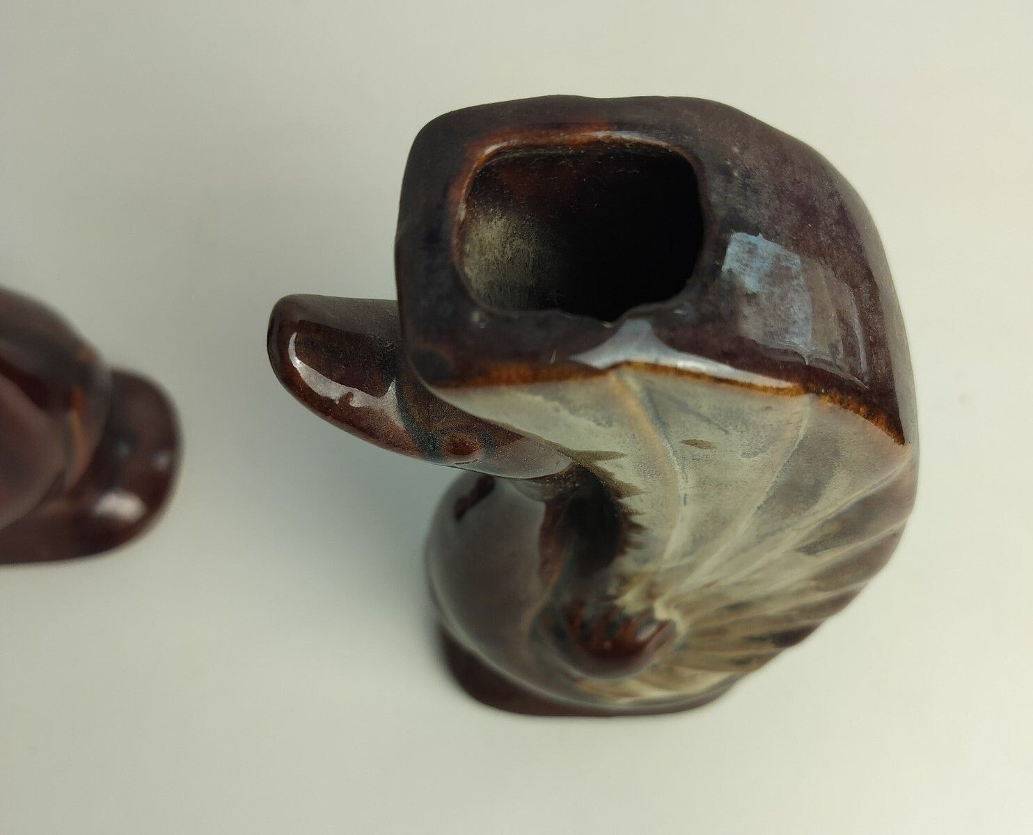 Pair Of Art Deco Antique Small Vases Duck Heads Glazed Brown Ceramic Lovely photo 65.0