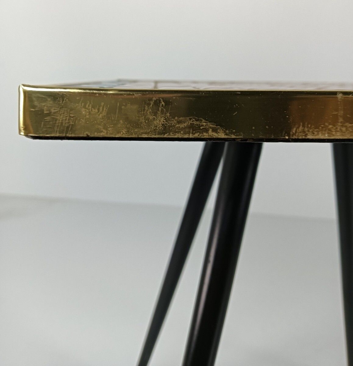 Small Vintage Side Occasional Wine Table Wrought Iron, Mosaic Ceramic Tiles photo buy