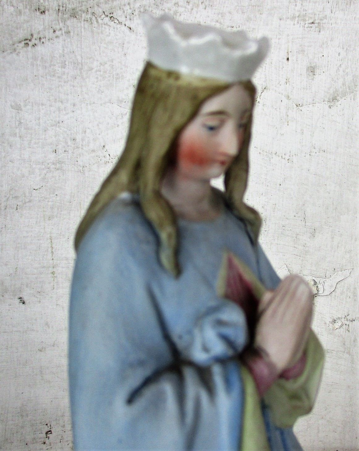 Antique Porcelain Bisque Statue Virgin Mary Our Lady Folded Hands Praying Htf photo for sale
