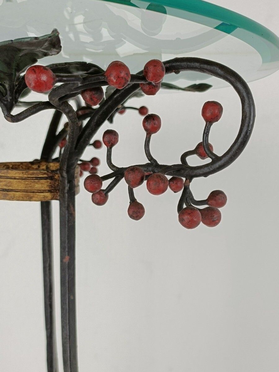 Wrough Iron Table Grapes Cast Iron Gorgeous Art Deco Side Table Pedestal Beveled photo buy