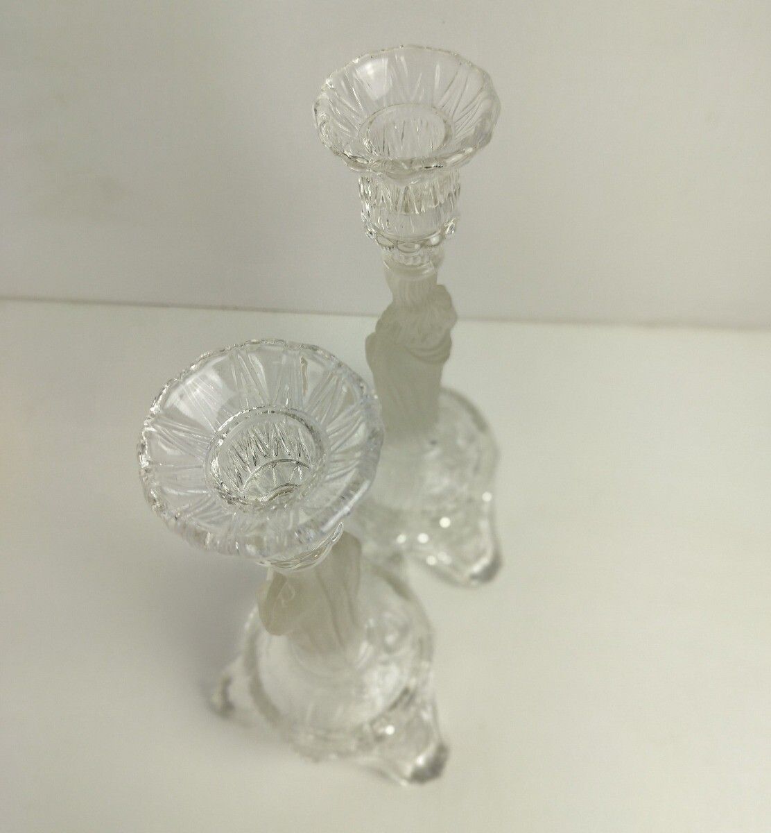 Couple Candle Holders Art Glass S  Holy Heart Virgin Mary Christ Prisms Vintage photo buy