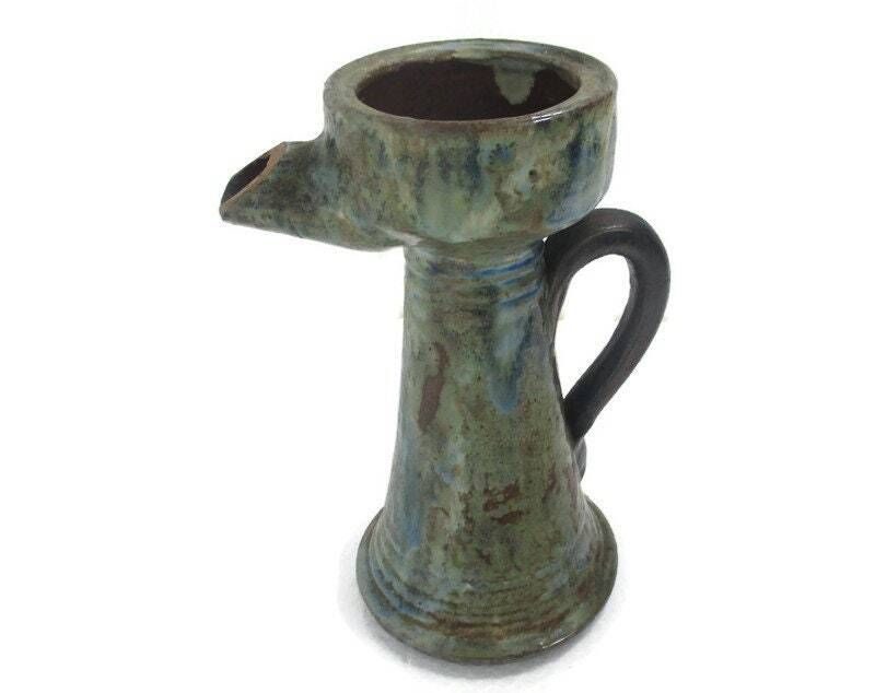 Antique Barbotine Majolica French Tavern Pitcher Glazed Heavy Pottery