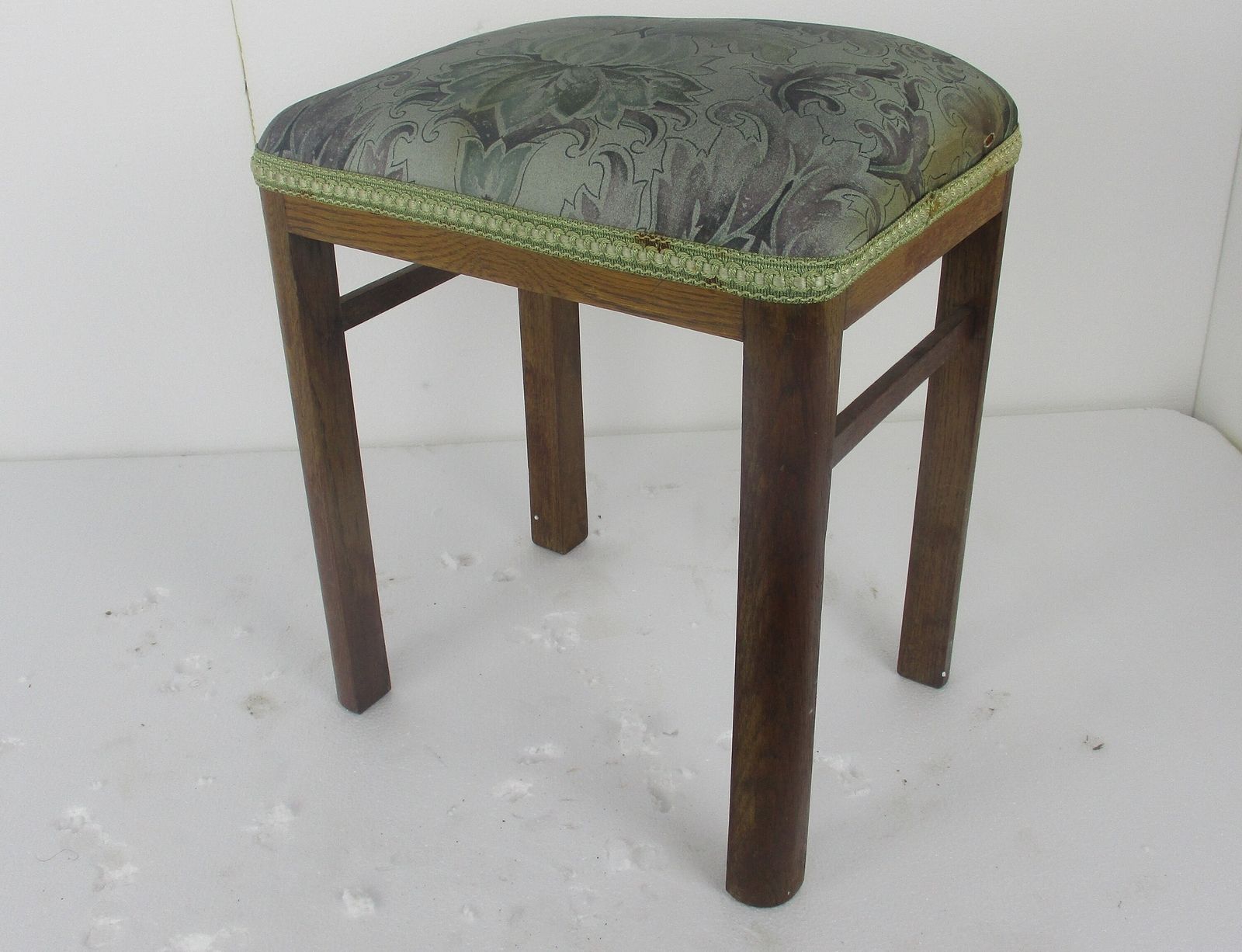 Vintage Footstool Ottoman White Wooden Legs Fabric Barn Country Style Funky photo buy