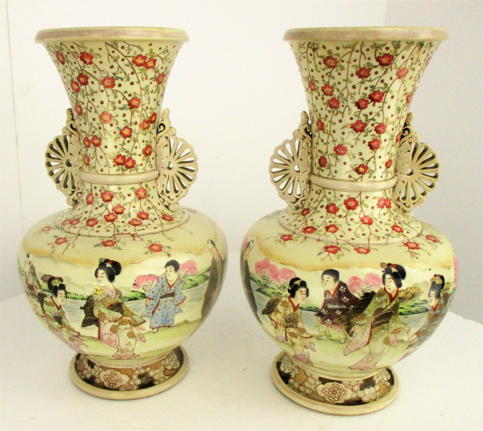 Pair Antique Japanese Satsuma Meiji Porcelain Vases Vase photo Home Decor