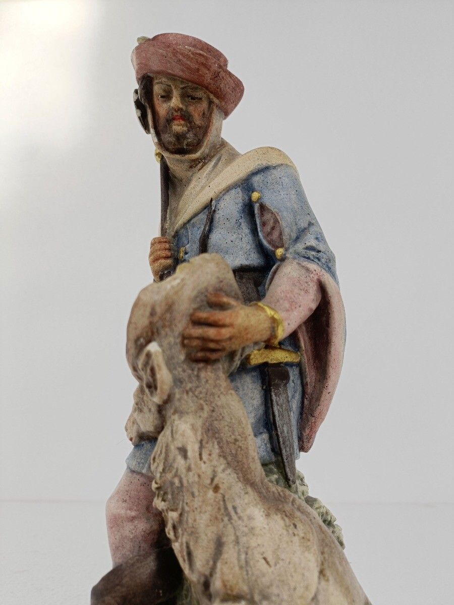 Statue Figurine Saint Hubertus Hubert Stag Htf Collector Vintage Stoneware Sig photo 323.0