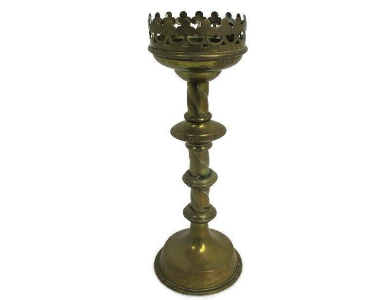 Antique Candle Holder Candle Stick Church  Chapel Altar Monastery Brass Twisted