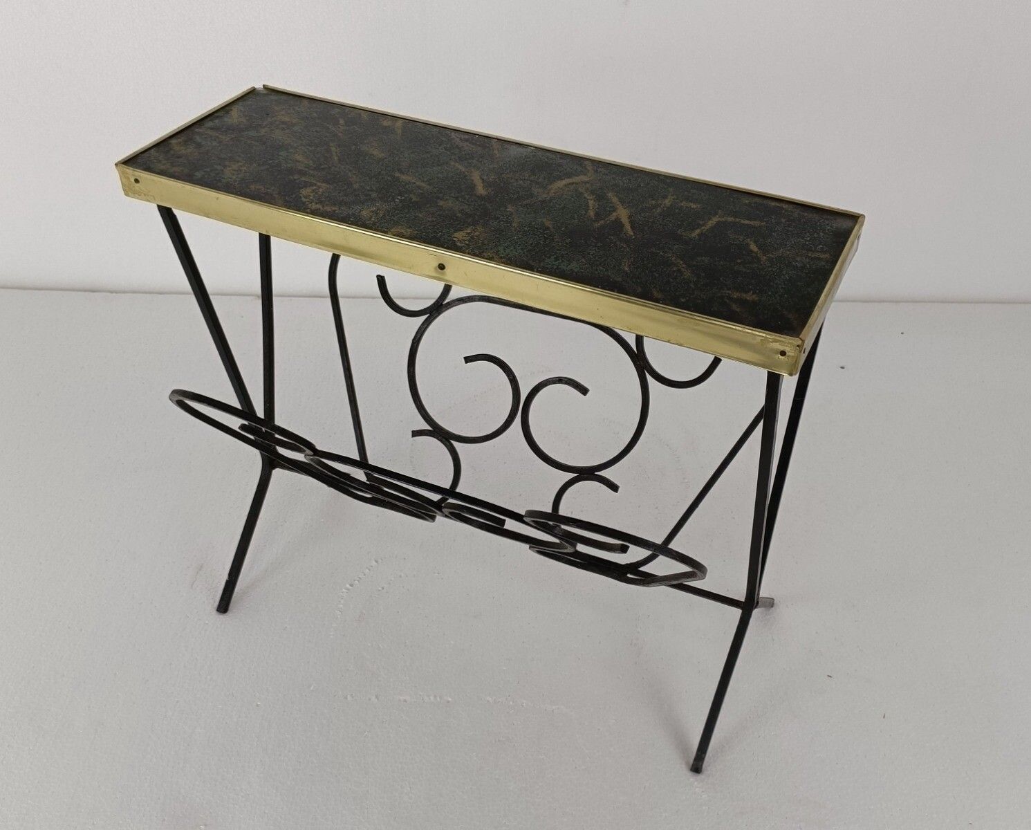 Vintage Mid Century Modern Magazine Newspaper Basket Rack Funky  Wrought Iron Fa photo furniture