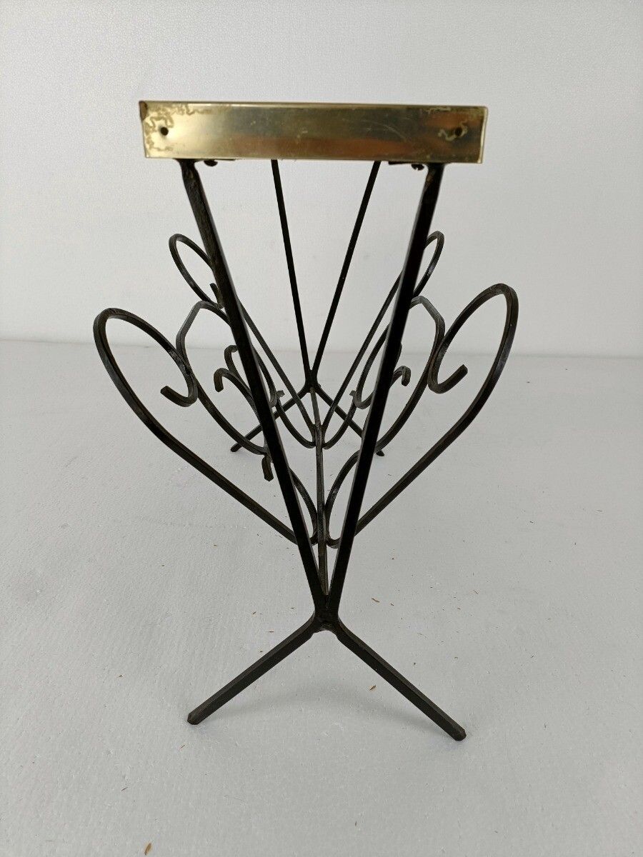 Vintage Mid Century Modern Magazine Newspaper Basket Rack Funky  Wrought Iron Fa photo vinterior