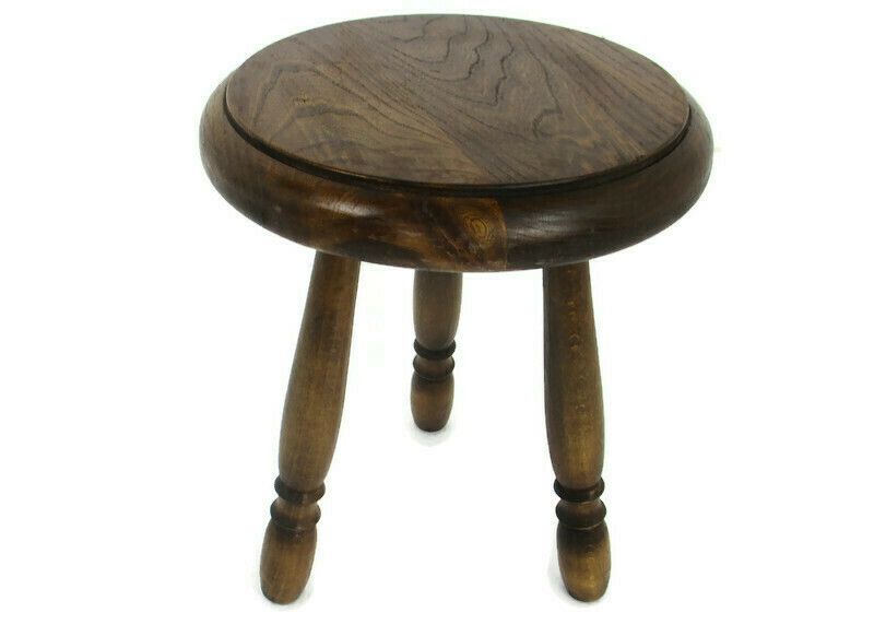 Vintage Hand Carved Wood Tripod Milking Stool Pedestal  Small Table Pedestal